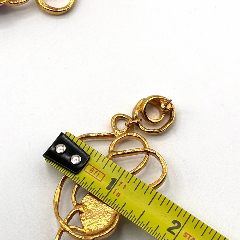 Vintage Avon Golden Web Purple Lucite Cabochon Dangle Modernist Style Earrings